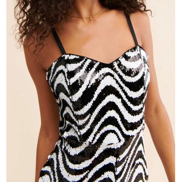 Hutch Syd Jumpsuit Psychedelic Zebra Sequins Party Black White Sz 10 New Years - Picture 3 of 16